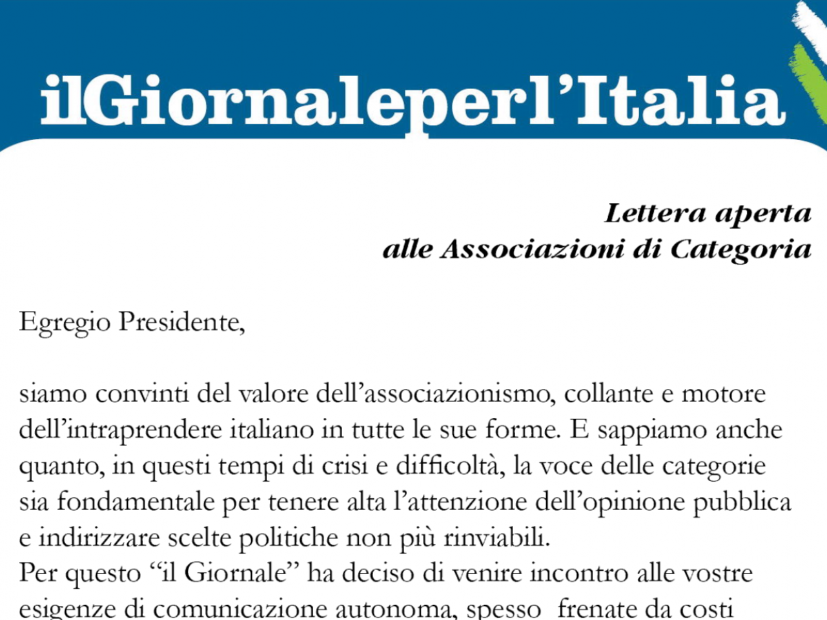 Lettera aperta alle associazioni di Categoria - ilGiornale.it