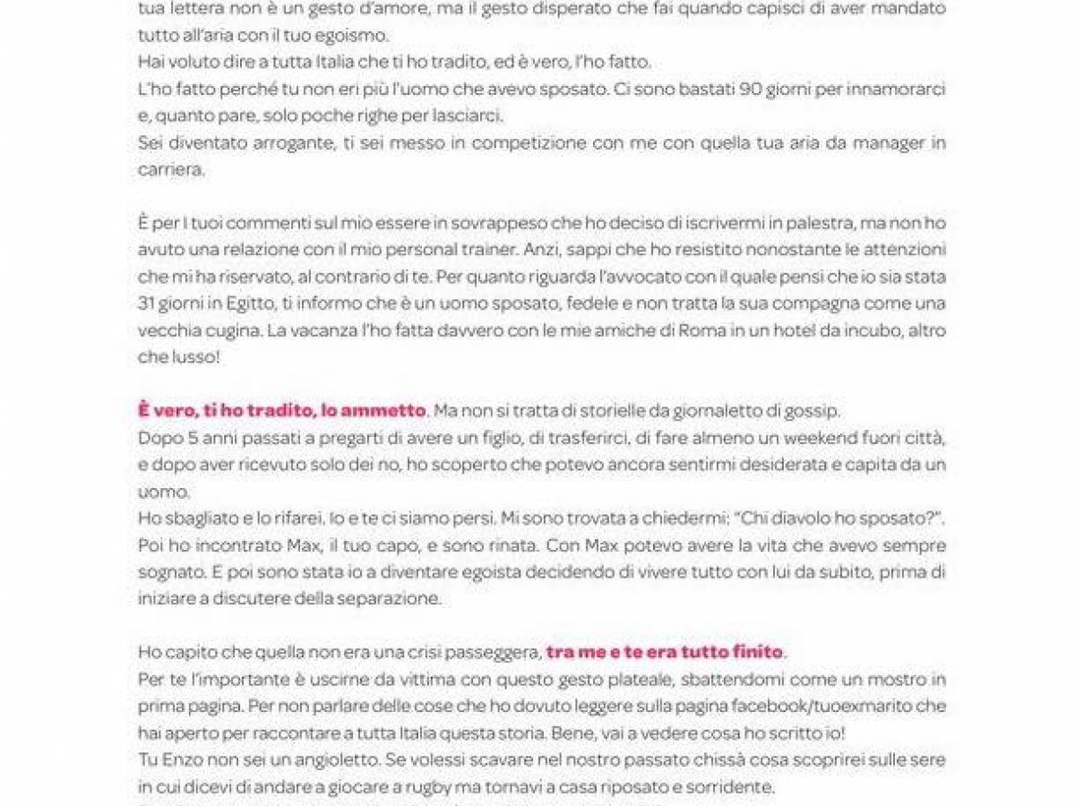 Arriva la risposta della moglie infedele alla lettera di Enzo ...