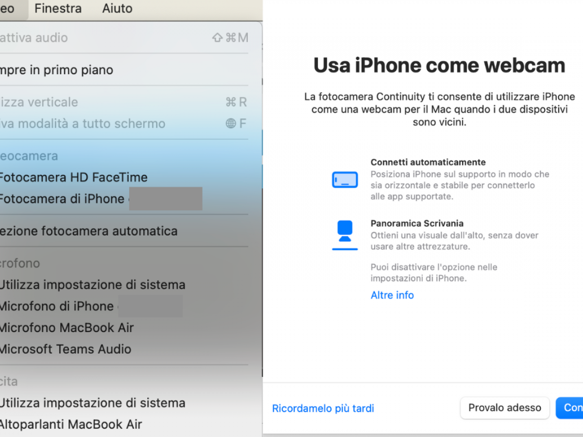 Impostazione Mac Continuity-Camera