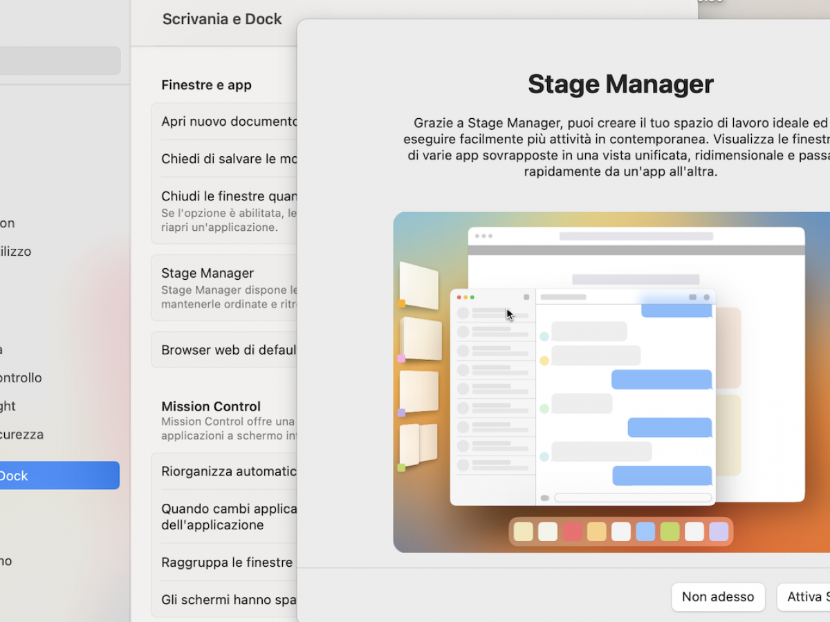 impostare stage manager macOS Ventura