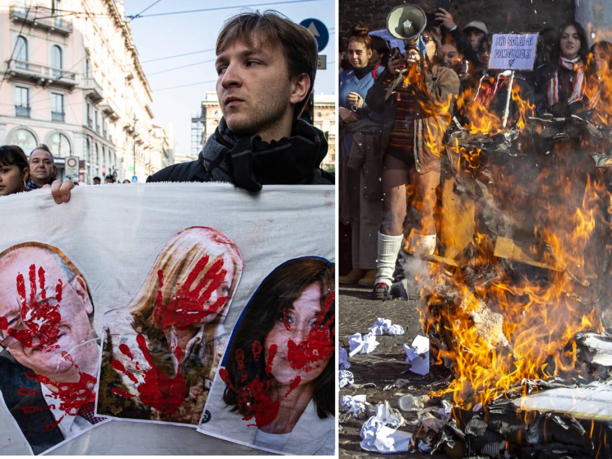 Violenze di piazza, minacce alla Meloni, agenti feriti e fiamme al fantoccio di Valditara. Il premier: “Basta giustificare”