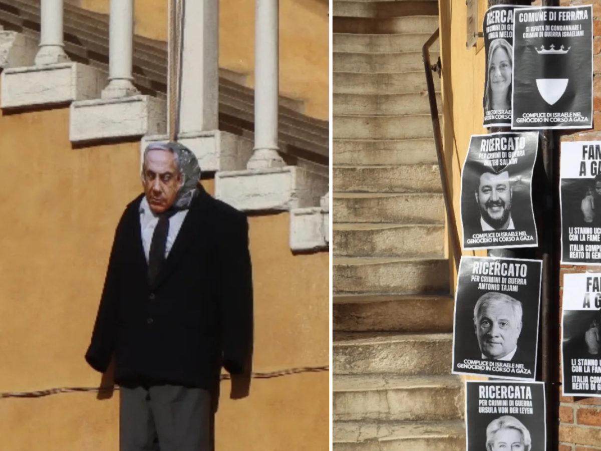 l avevamo promesso e gli attivisti impiccano netanyahu in piazza del municipio