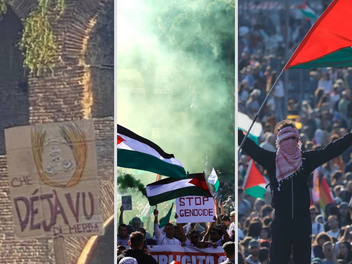 a roma il corteo propal cori per hamas spunta meloni a testa in gi249 scontri con la polizia