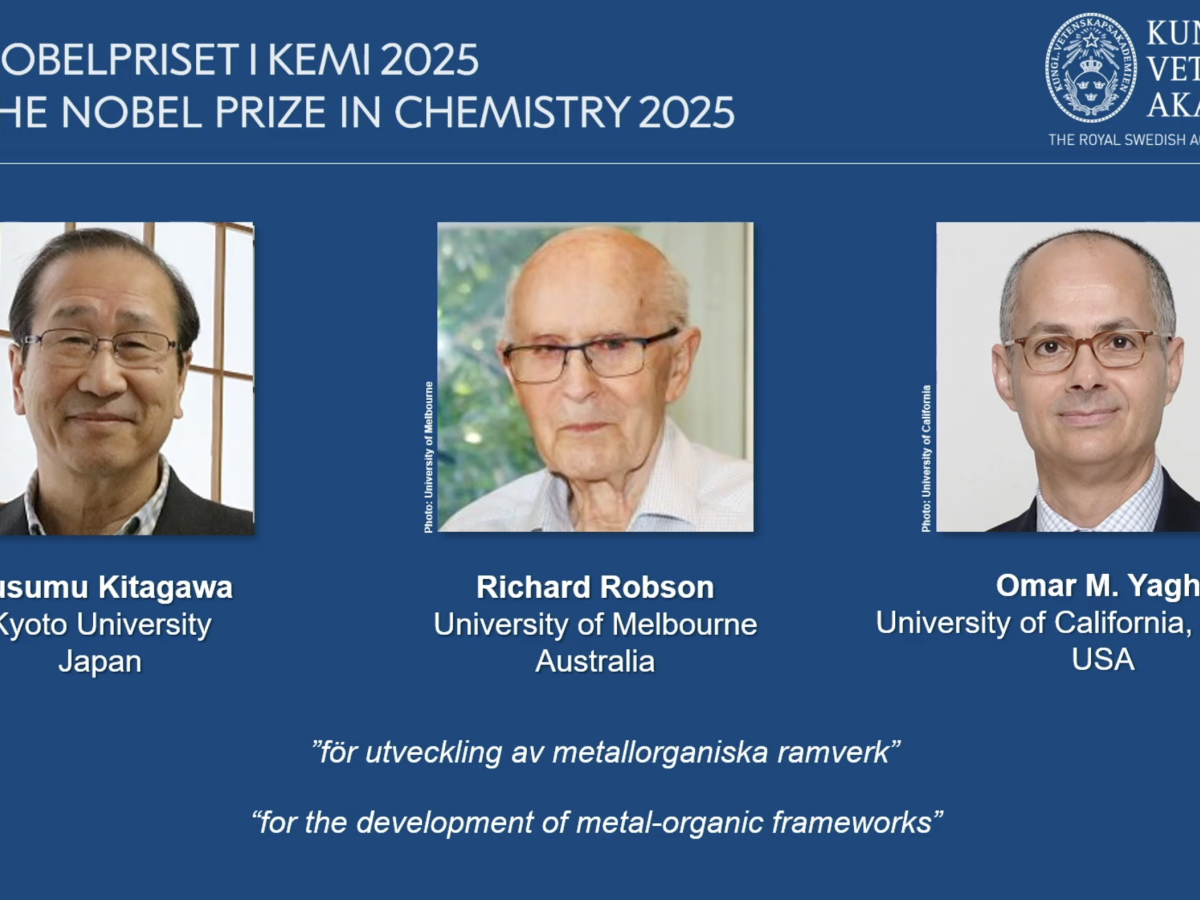 Nobel per la Chimica a Kitagawa, Robson e Yaghi: hanno sviluppato strutture metallo organiche
