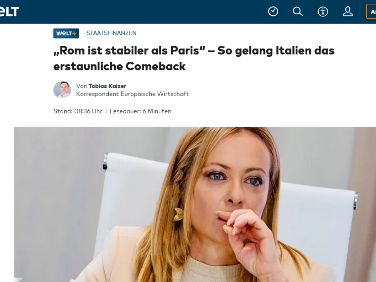 "Italia più stabile di Parigi". Anche Die Welt promuove Meloni "Italia più stabile di Parigi". Anche Die Welt promuove Meloni