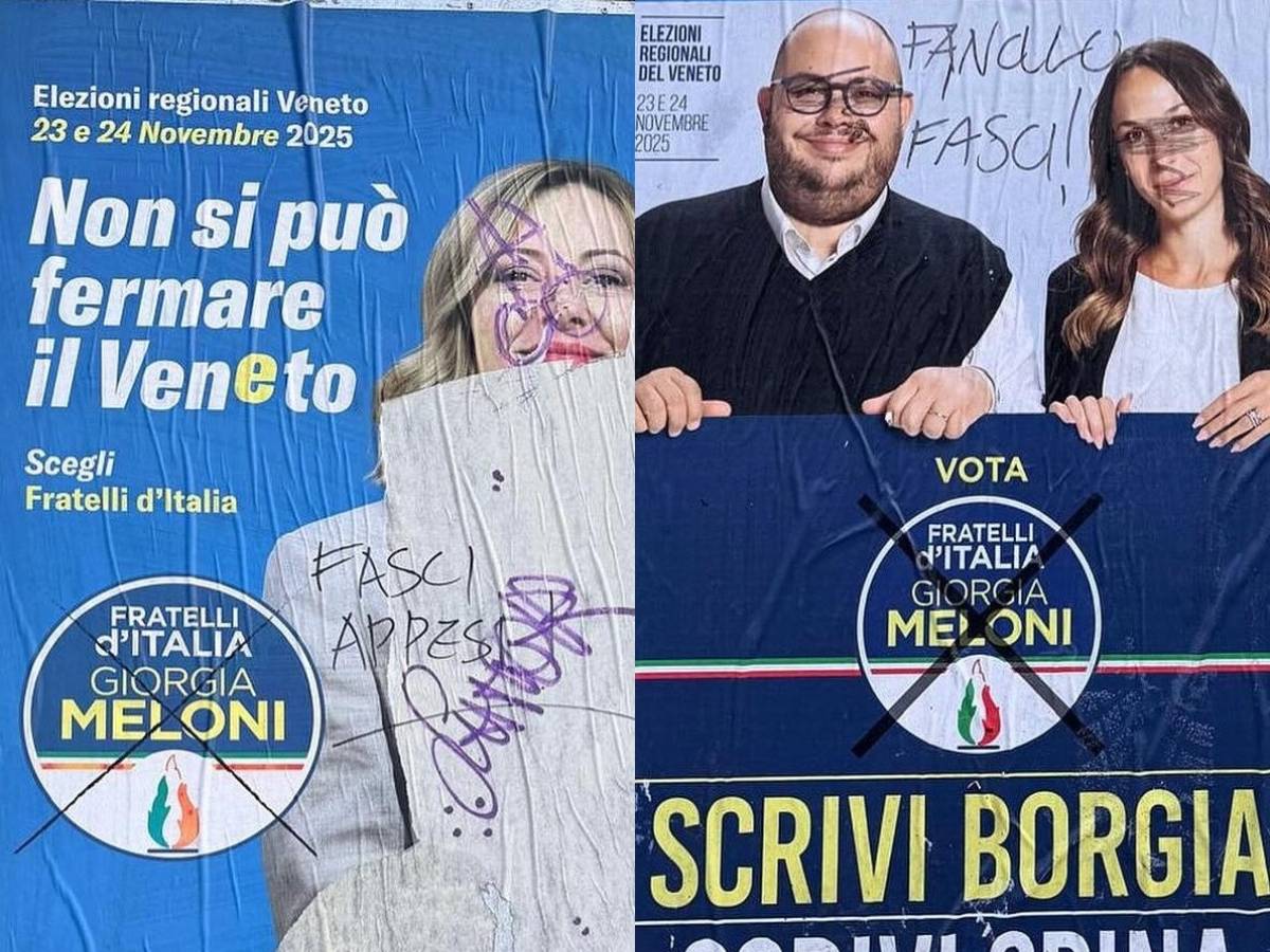 "Fan**lo Fasci", manifesti elettorali di Fratelli d "Fan**lo Fasci", manifesti elettorali di Fratelli d