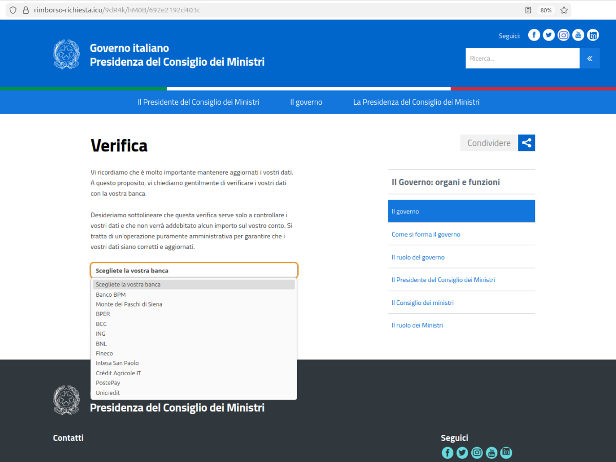 Truffa mascherata da “governo Italiano”: così rubano i dati bancari. Come difendersi Truffa mascherata da “governo Italiano”: così rubano i dati bancari. Come difendersi