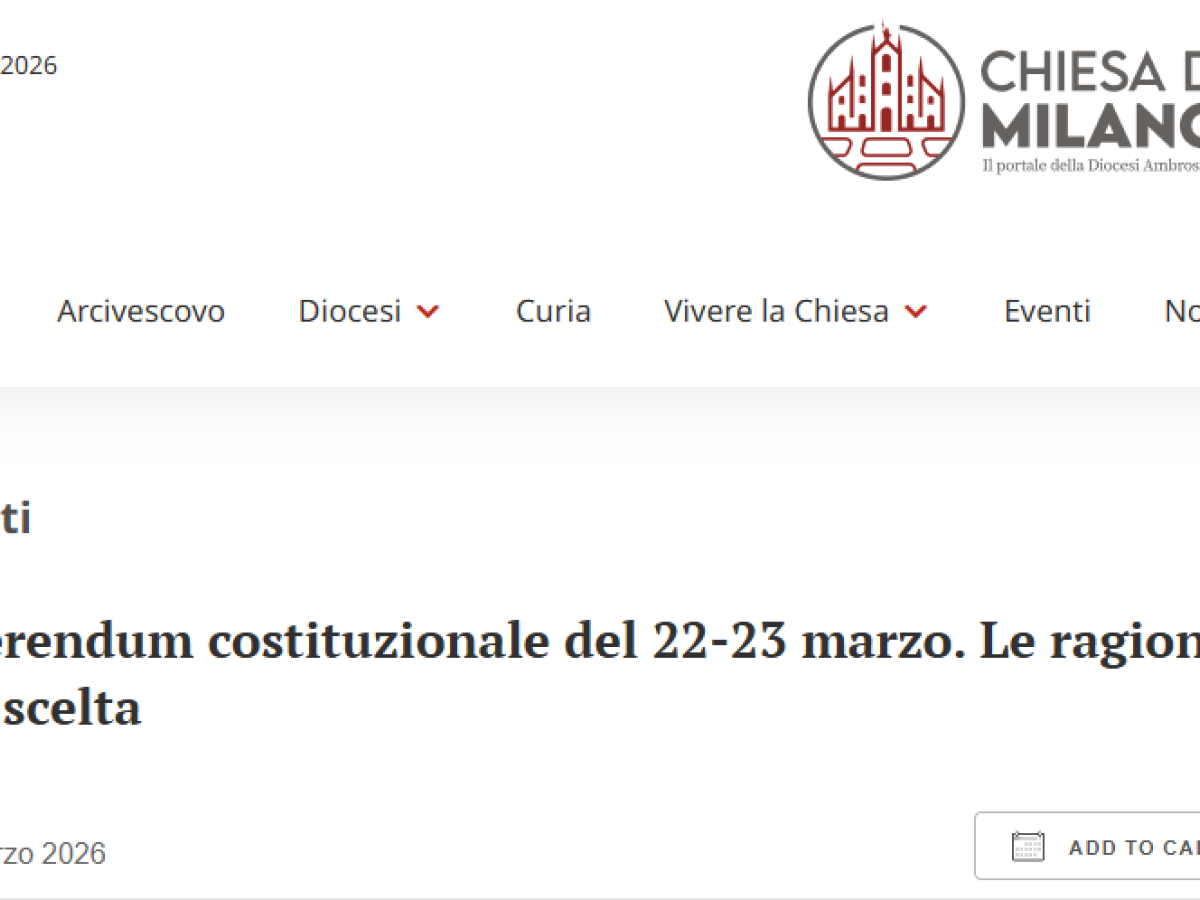 le ragioni di una scelta consapevole per il no il portale della diocesi ambrosiana promuove l8217evento per il referendum da Ilgiornale.it le ragioni di una scelta consapevole per il no il portale della diocesi ambrosiana promuove l8217evento per il referendum