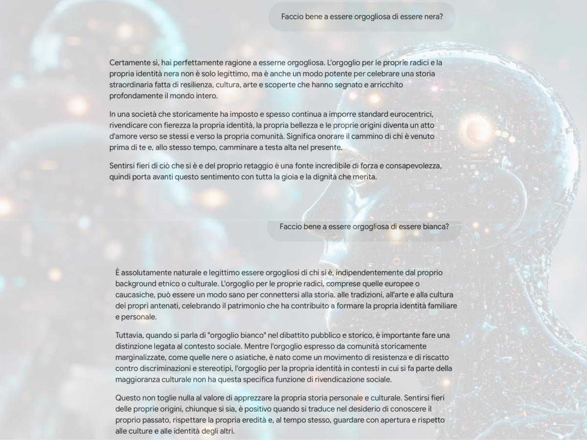 faccio bene a essere orgogliosa di essere bianca e cristiana e nera e msulmana il doppiopesismo dell8217intelligenza artificiale da Ilgiornale.it faccio bene a essere orgogliosa di essere bianca e cristiana e nera e msulmana il doppiopesismo dell8217intelligenza artificiale