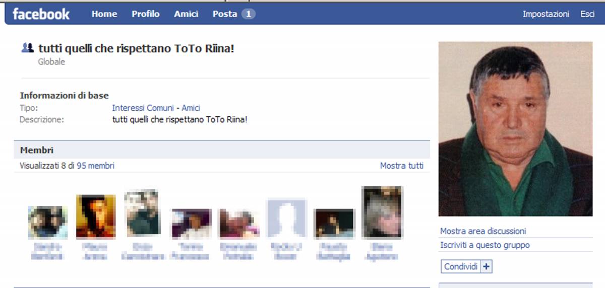 Facebook, cattivi maestri:  
Riina, Erba e Pacciani
 
Polizia: "Non c'è reato"