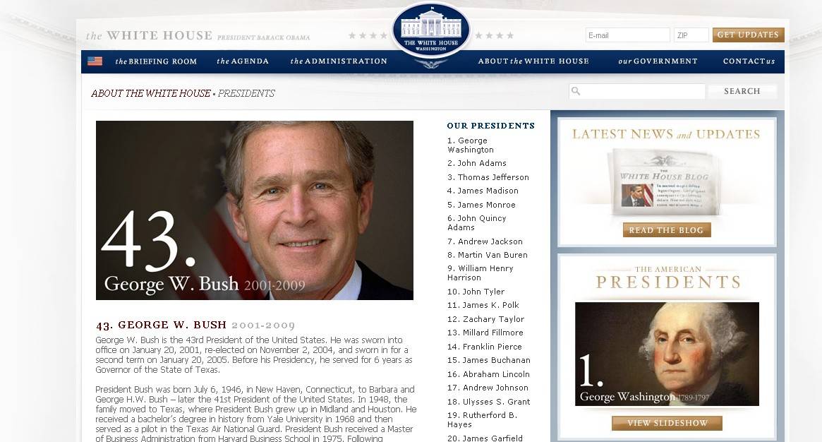 E il sito della Casa Bianca riscrive la biografia di Bush