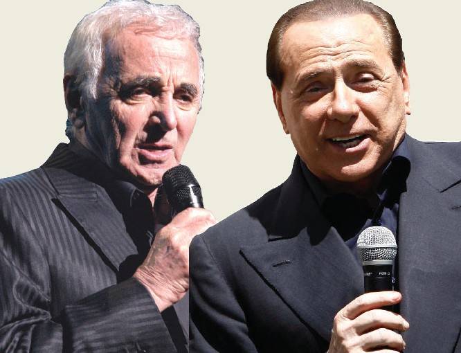 Berlusconi ora se la canta 
Un'esibizione con Aznavour