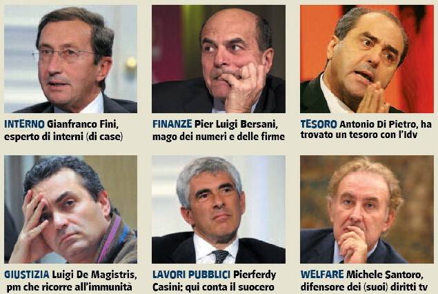 Divertiamoci: ecco il governo degli ipocriti 
Da Fini a Di Pietro, passando da Visco e Casini...