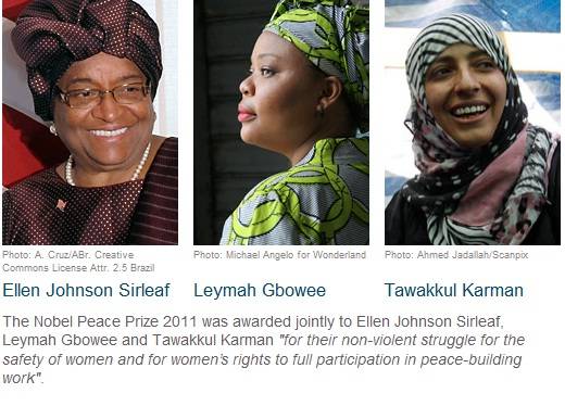 Il premio Nobel della Pace 2011 va a tre donne 