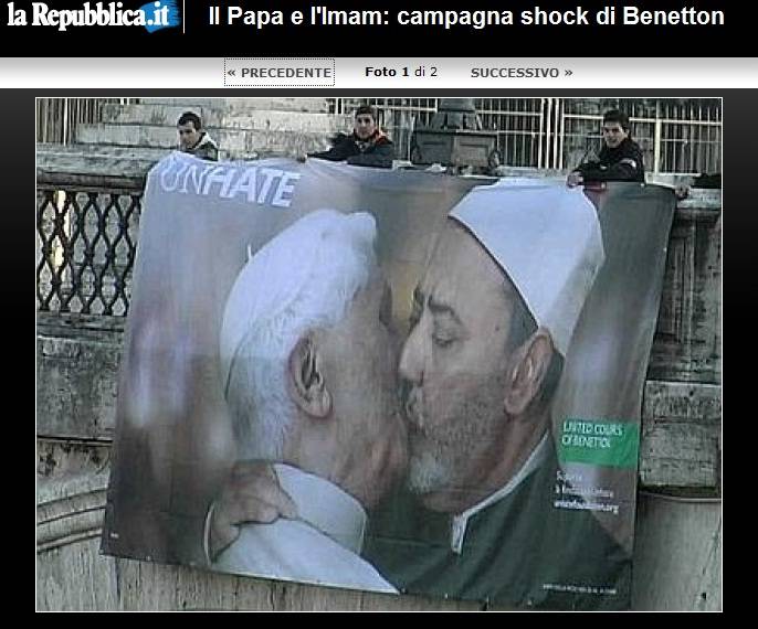 Incontri clandestini di Silvio e il bacio tra il Papa e l'imam: spot che non scioccano più