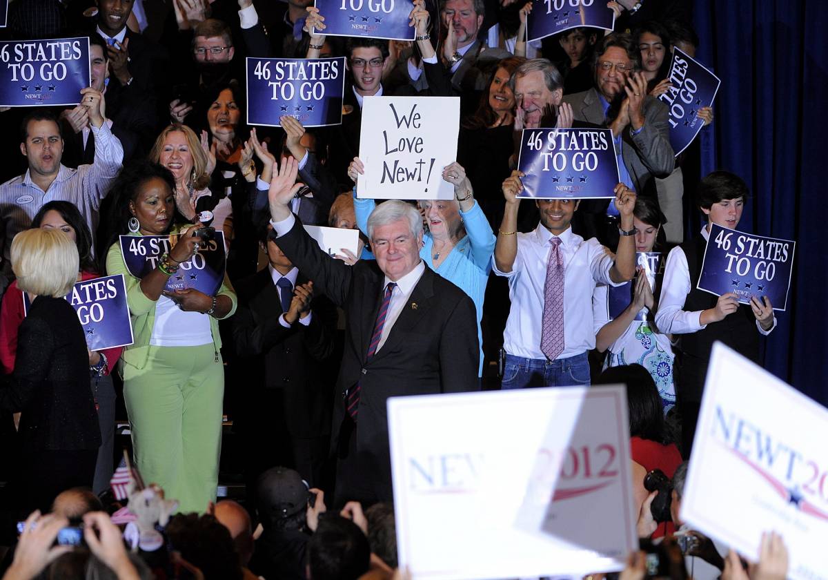 Gingrich, a corto di soldi,  vuol resistere fino a marzo,  quando si voterà negli stati del Sud