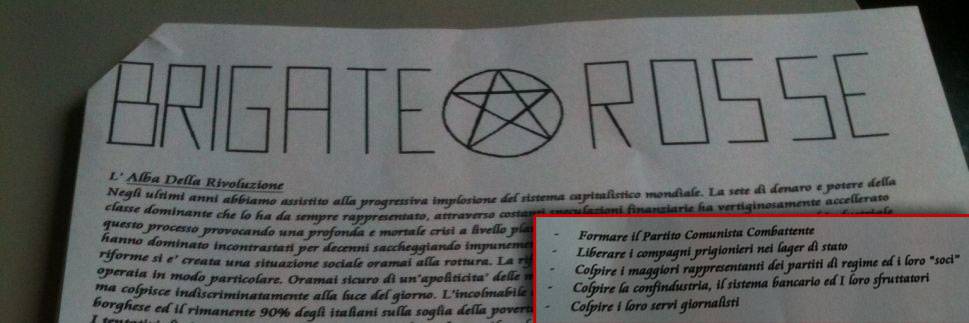 Volantino Br al Giornale: "Colpiremo i leader politici"