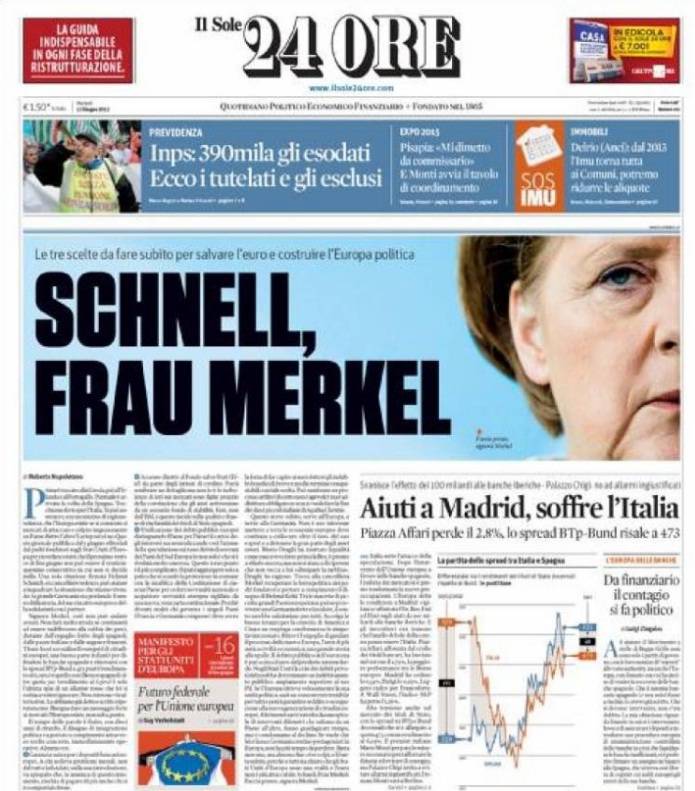 "Schnell, frau Merkel" Ora il Sole ha capito chi affonda l'Europa