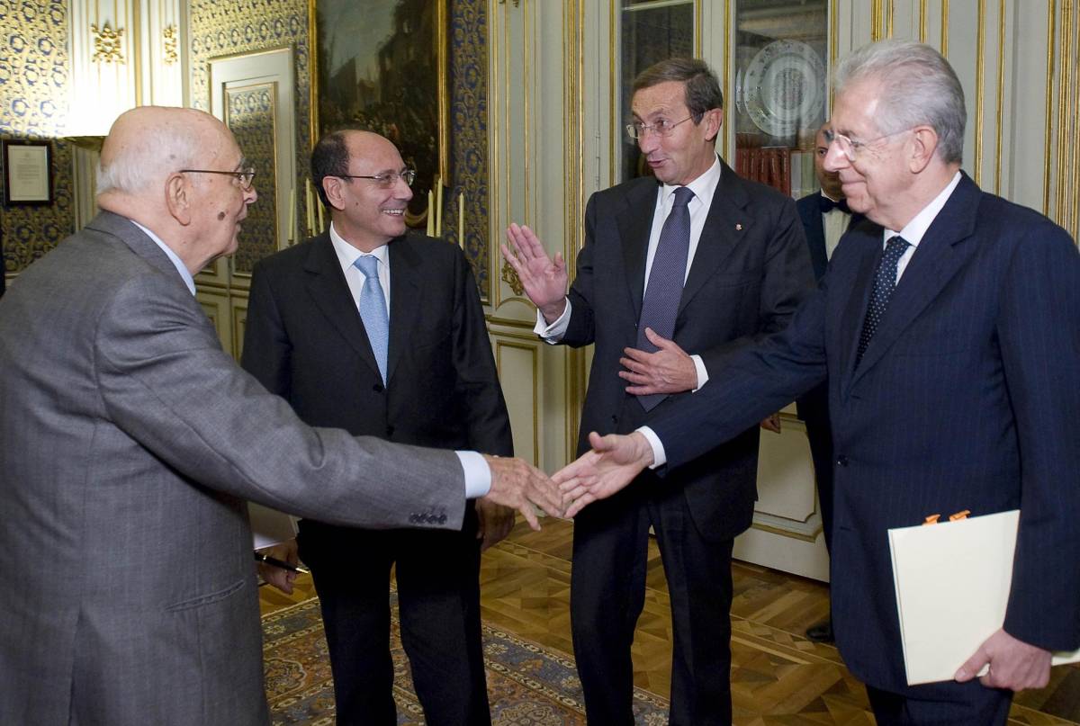 Giorgio Napolitano, Renato Schifani, Gianfranco Fini e Mario Monti