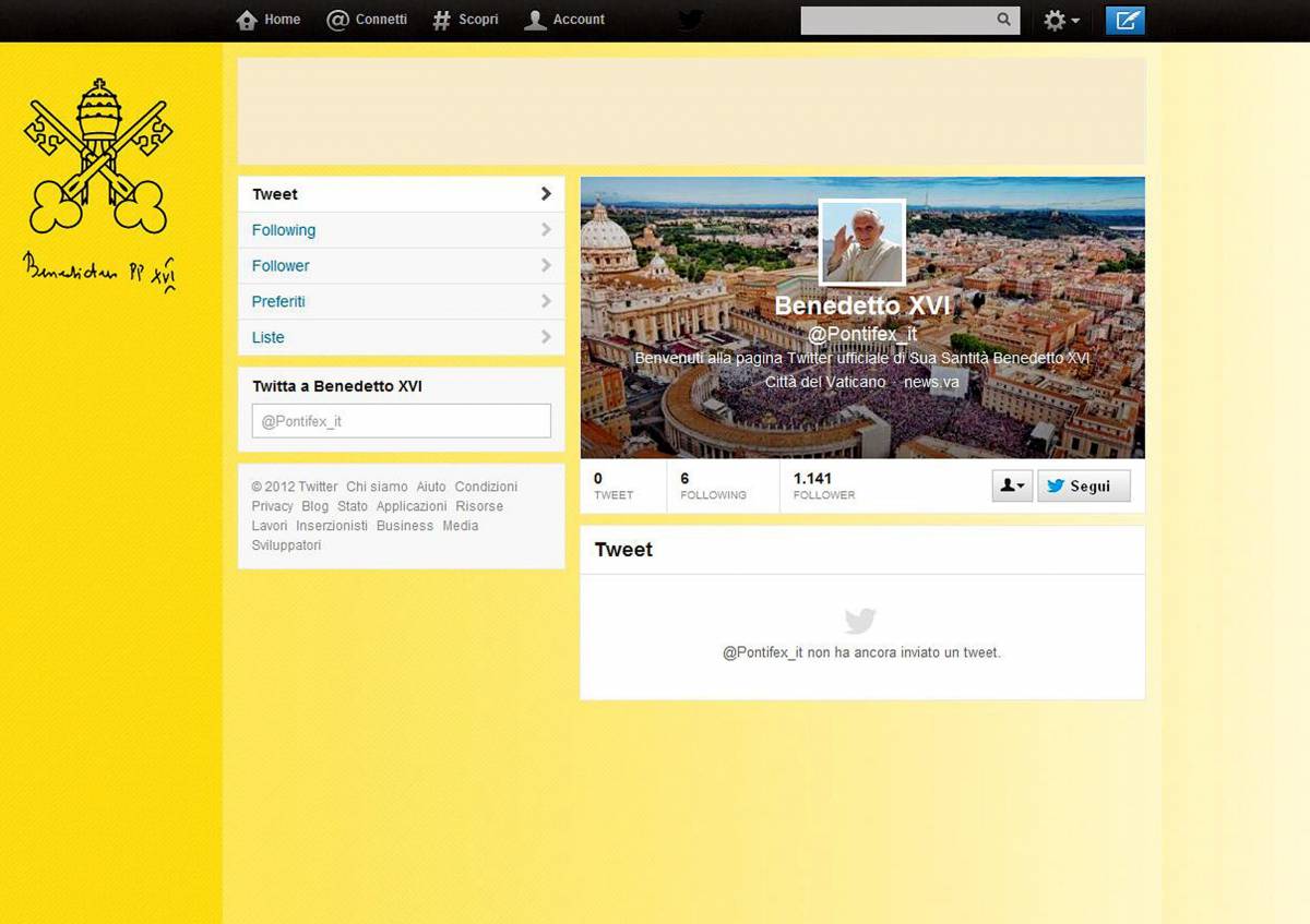 L'account su Twitter di Papa Benedetto XVI