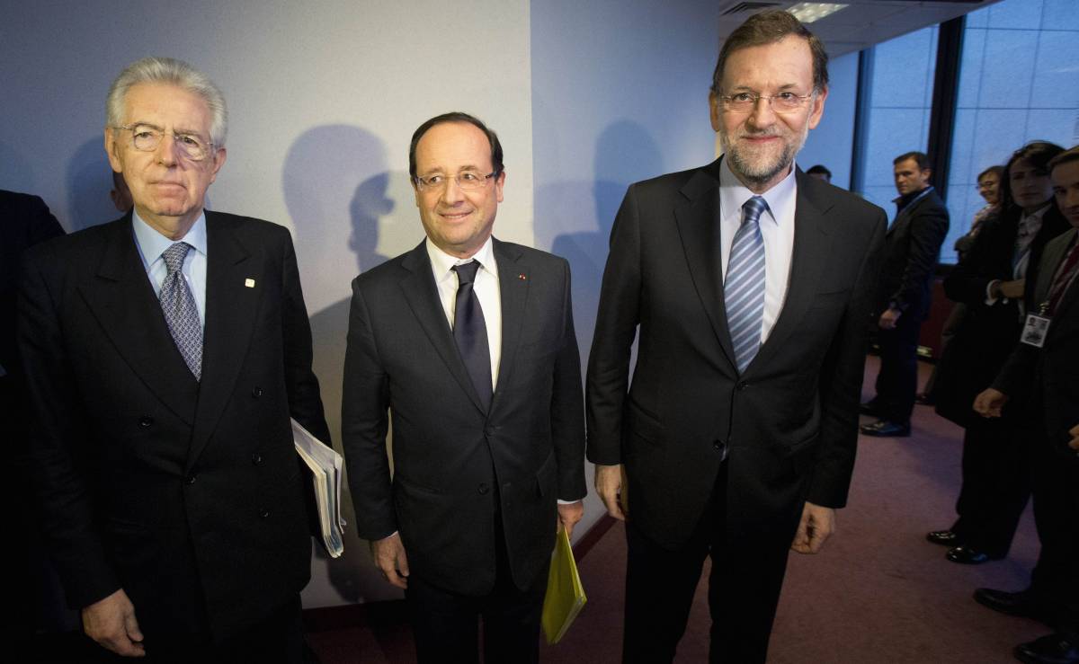 Mario Monti con Mariano Rajoy e Francois Hollande