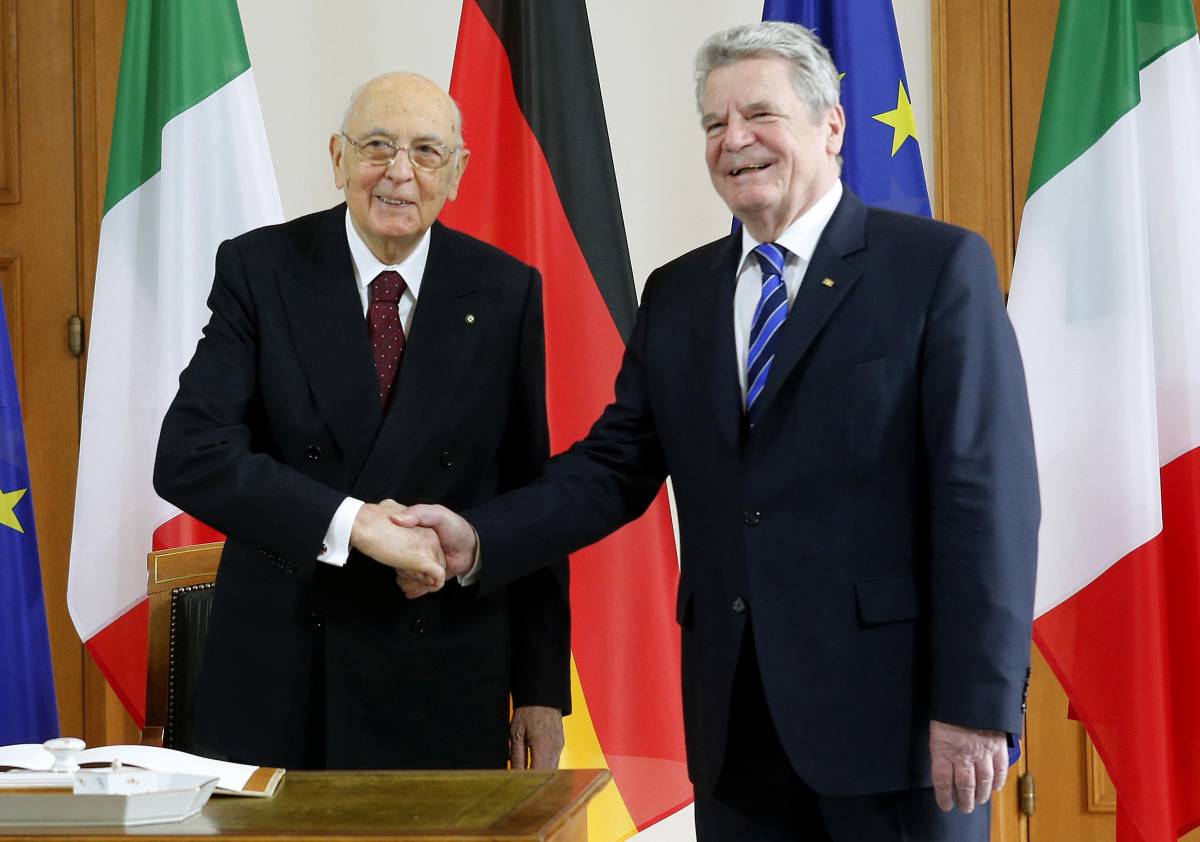 Il Presidente della Repubblica Giorgio Napolitano col suo omologo tedesco, Joachim Gauck
