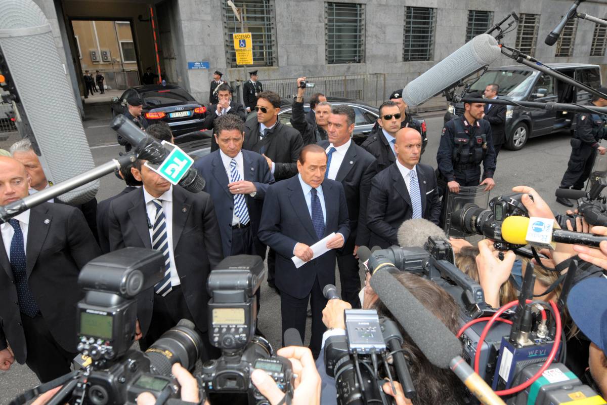 Il Cavaliere Silvio Berlusconi al tribunale di Milano per il processo Mediatrade