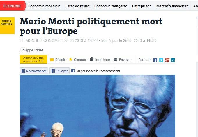 "Monti per l'Europa è politicamente morto"
