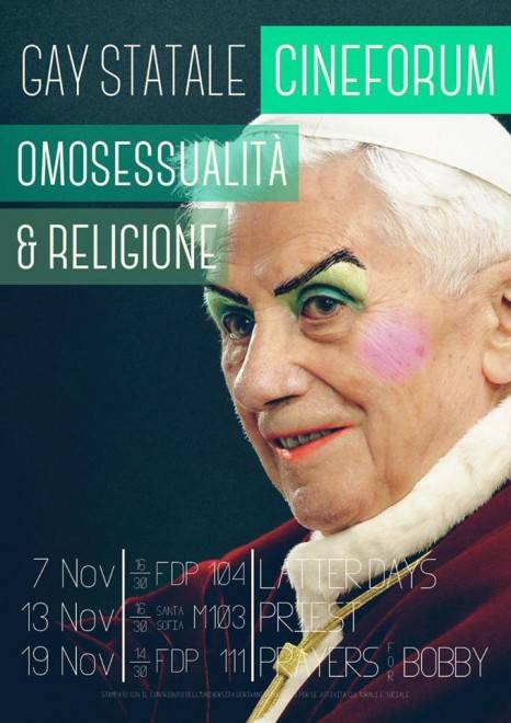 Papa Benedetto XVI sui cartelloni del cineforum gay