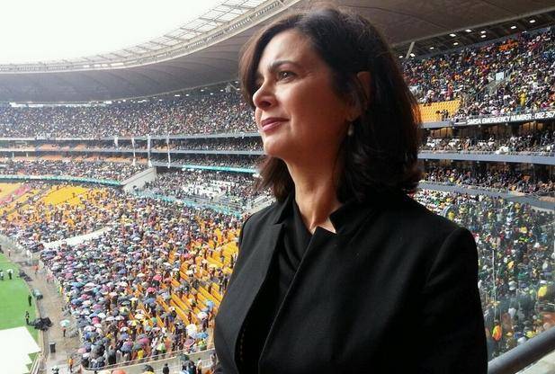La presidente della Camera Laura Boldrini nella foto scattata durante la cerimonia per ricordare Nelson Mandela allo stadio di  Johannesburg