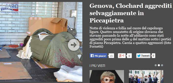 Genova, raid punitivo ai danni di 4 clochard