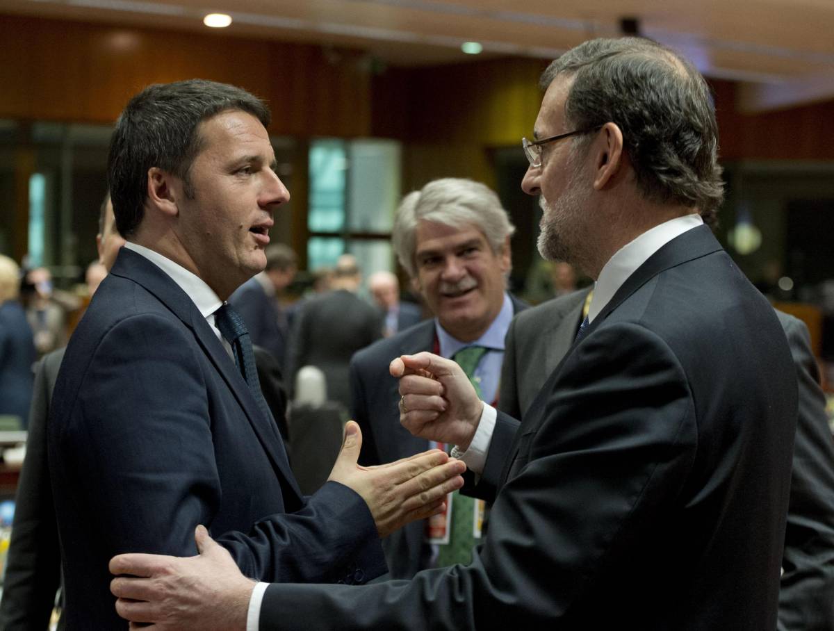 Matteo Renzi a Bruxelles con il premier spagnolo Mariano Rajoy
