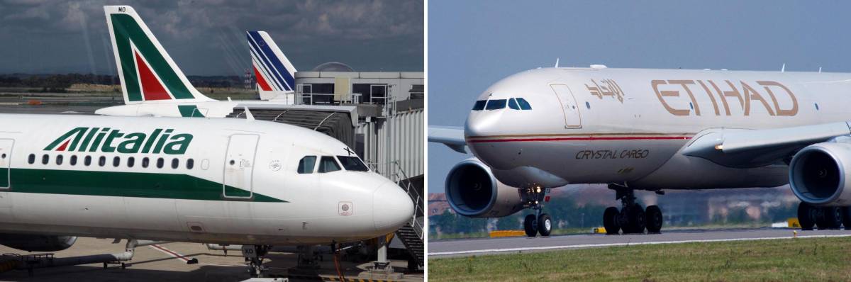 Un aereo dell'Alitalia ed uno della Etihad Airways
