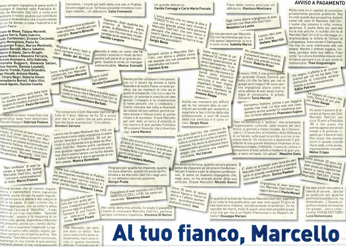 Sul Corriere una pagina in sostegno di Dell'Utri