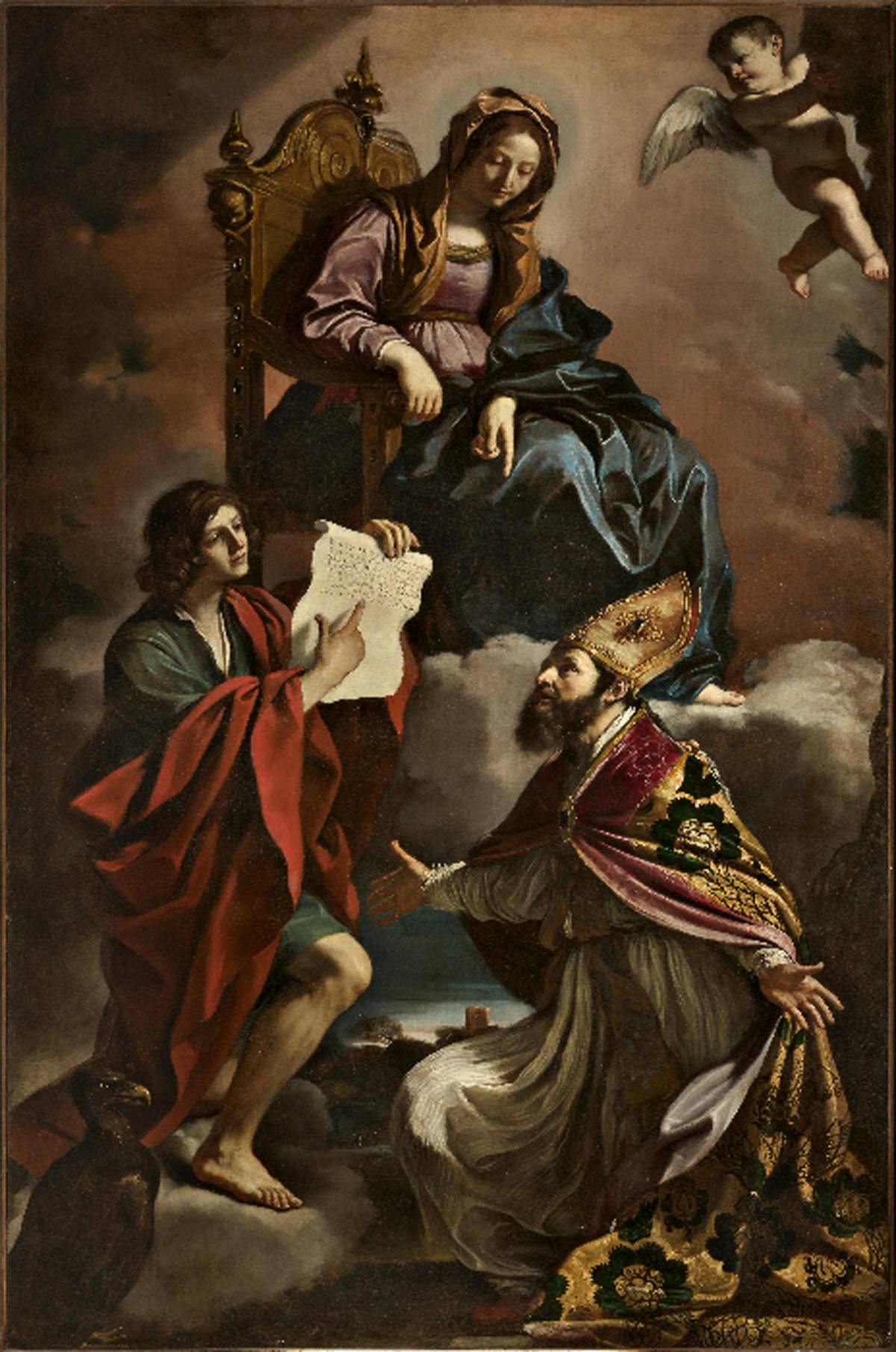 Madonna coi santi Giovanni Evangelista e Gregorio Taumaturgo, tela del Guercino
