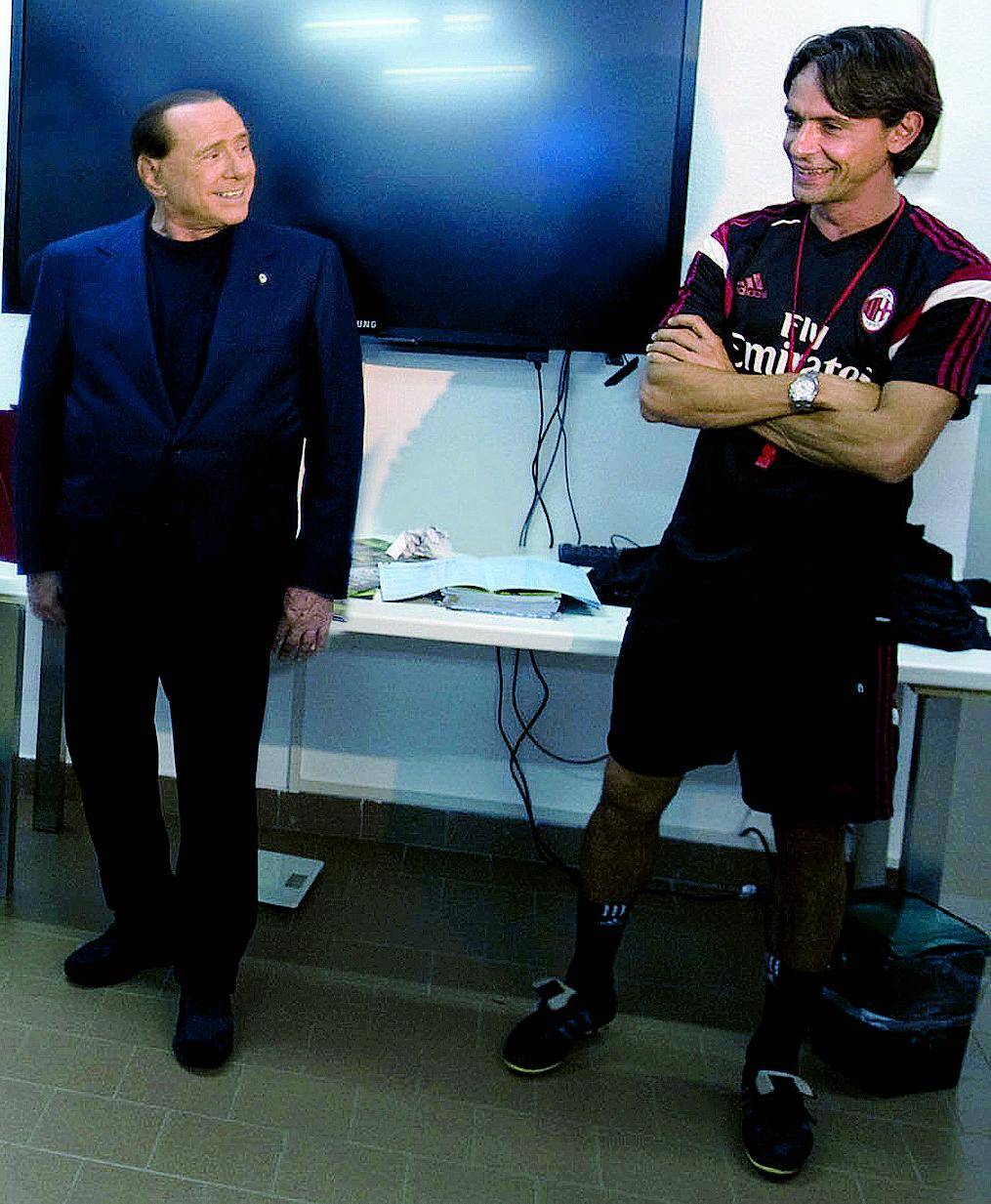Il presidente Silvio Berlusconi e Filippo Inzaghi a Milanello
