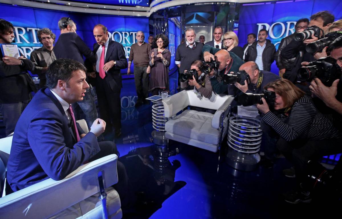 Il presidente del Consiglio Matteo Renzi ospite della trasmissione televisiva "Porta a porta"