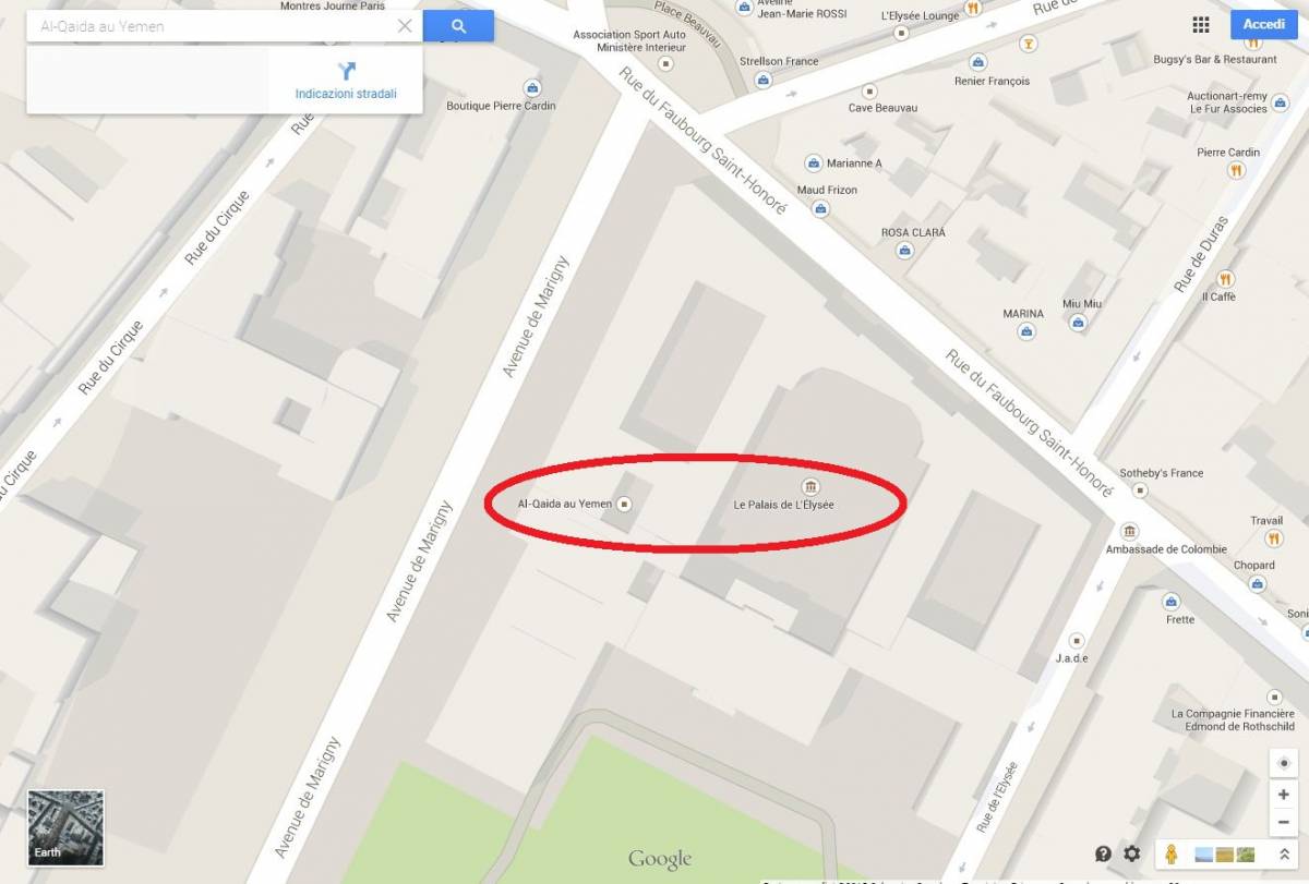 Se per Google Maps al Qaeda Yemen si trova accanto all'Eliseo