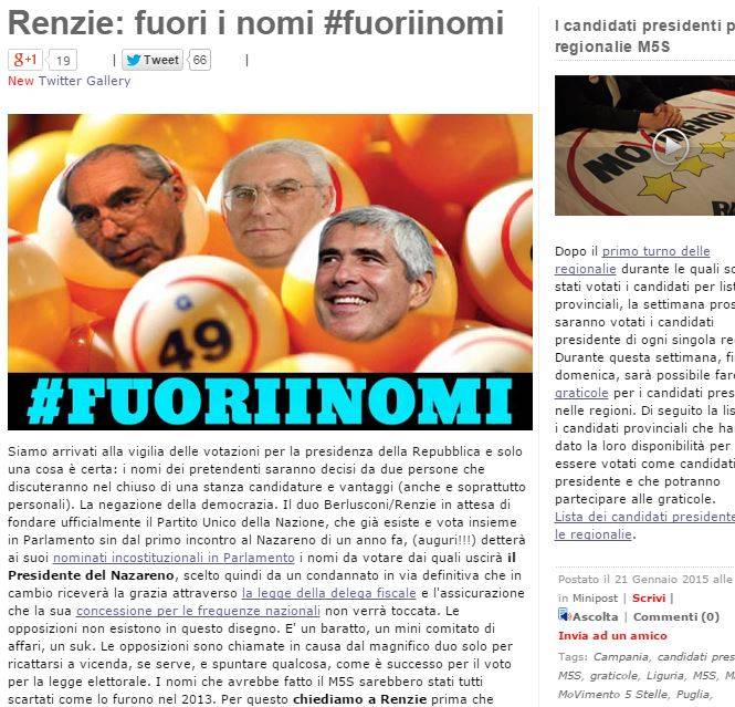 Quirinale, il duo Grillo-Casaleggio incalza Renzi: "Fuori i nomi"