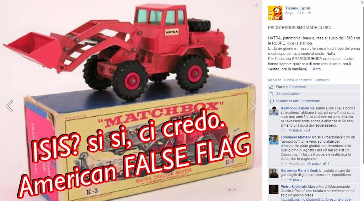 La complottista grillina: "La distruzione di Hatra? ​Psicoterrorismo Usa"