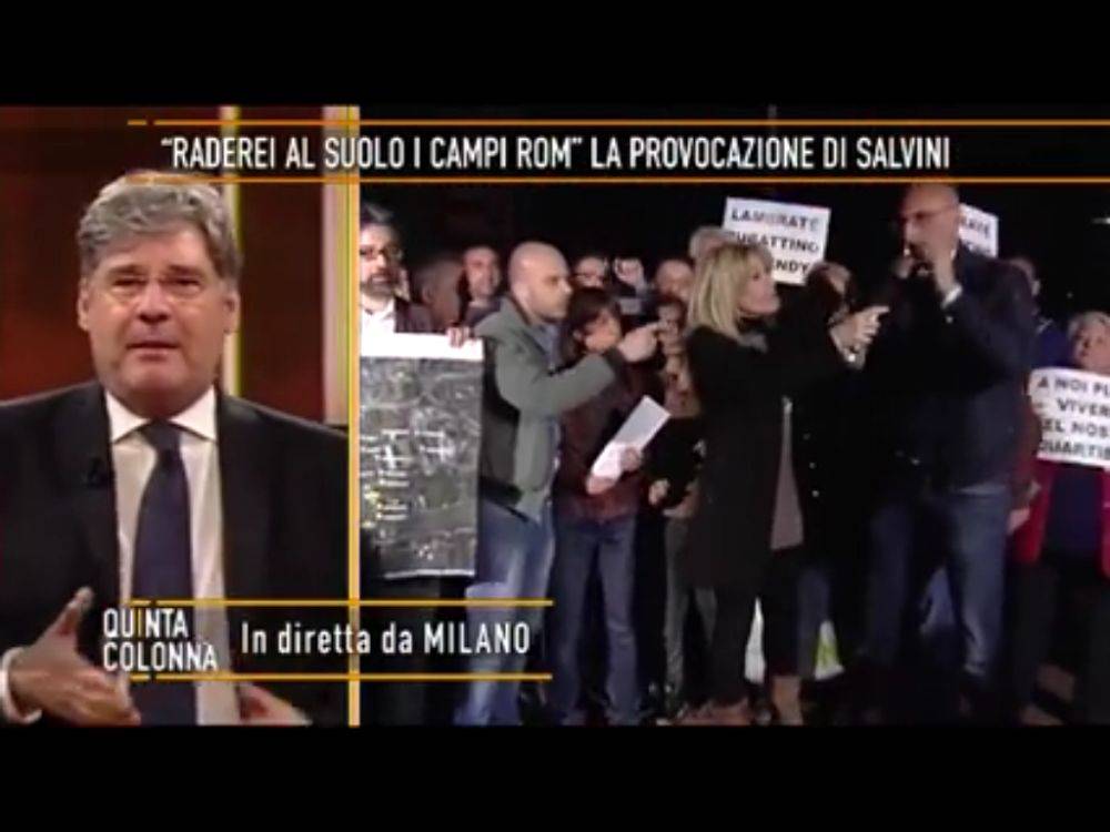 Critica i rom in diretta tv: presa a calci dalla sinistra