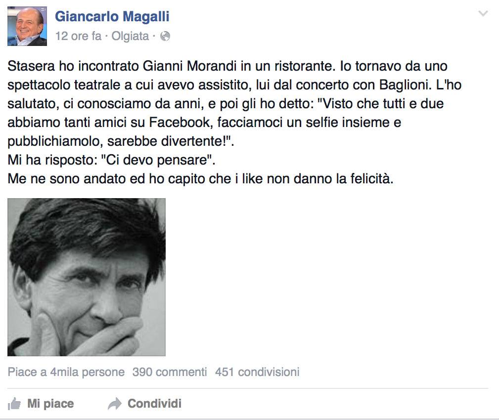 Gianni Morandi, selfie negato a Giancarlo Magalli?