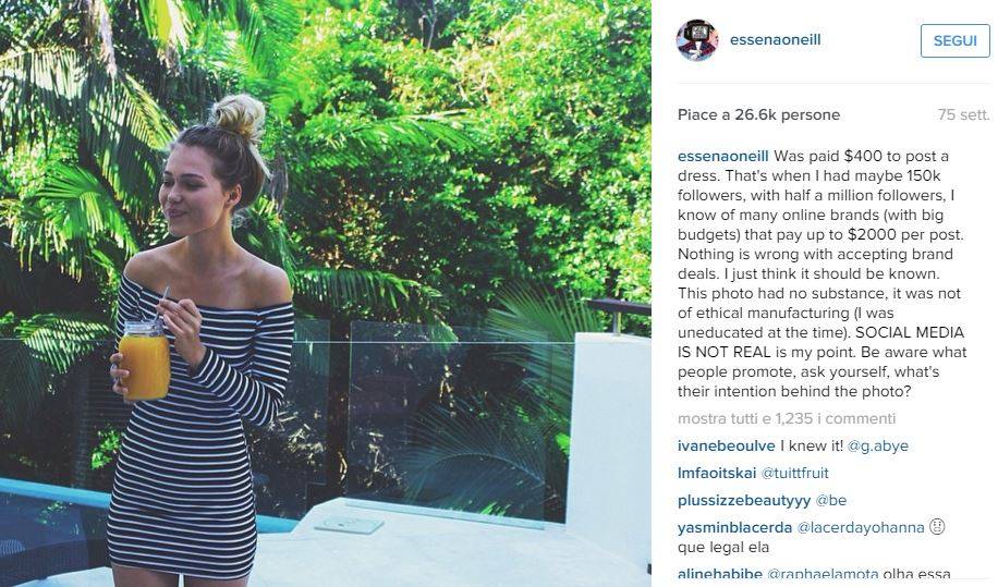 La modella lascia i social: "Prendevo 1300 euro a post, ma su Instagram è tutto falso"