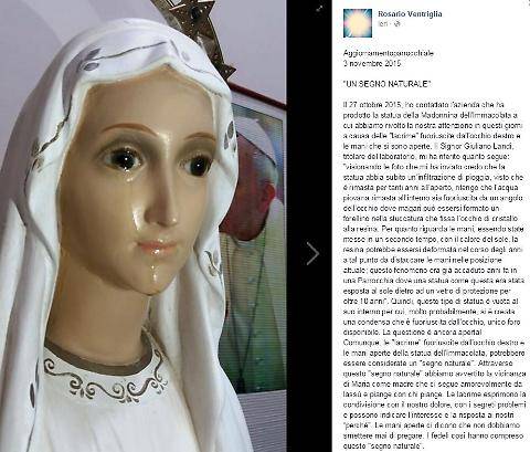 Caserta, il mistero delle lacrime della Madonna: è stato un segno naturale