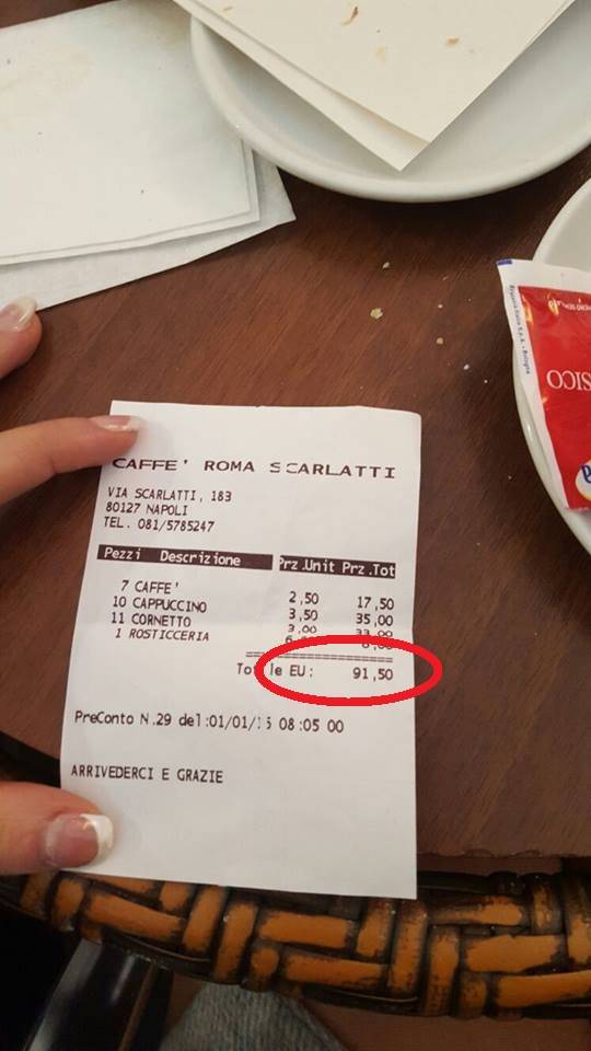 "La colazione per 10? È costata 91,50 euro"