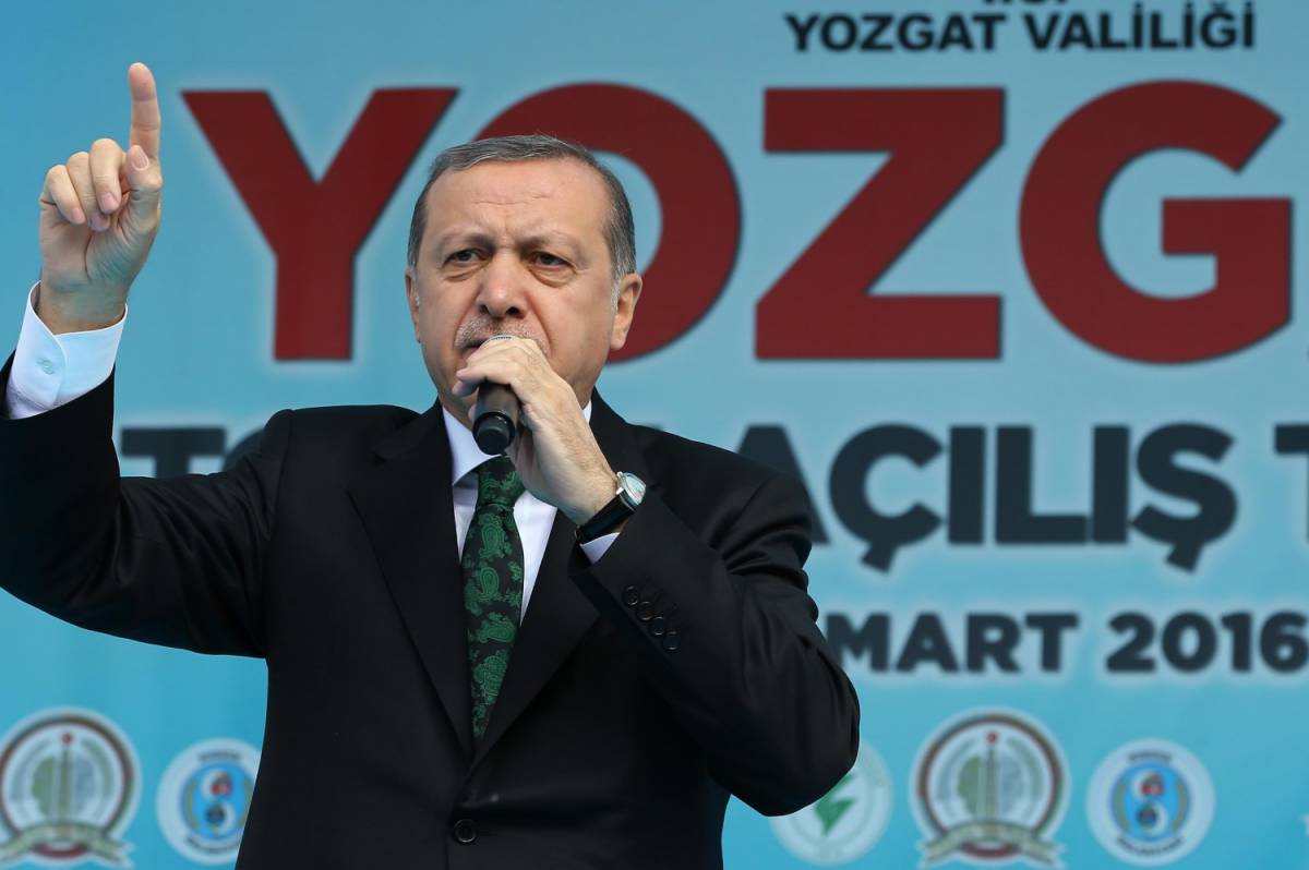 Il presidente turco Erdogan a un comizio a Sorgun a fine marzo