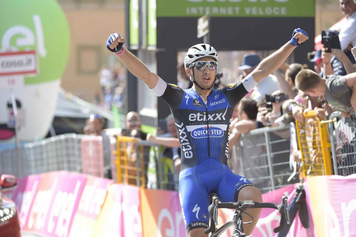 Gianluca Brambilla all'arrivo dell'ottava tappa del Giro d'Italia