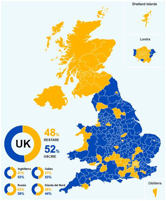 Brexit, la mappa del voto: Scozia, Nord Irlanda e Londra pro-Remain
