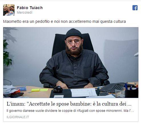 Condivide articolo de "ilGiornale". Indagato per la frase anti-islam