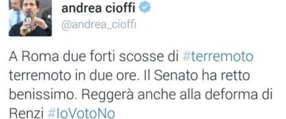 Il tweet del senatore Cioffi, poi cancellato (Clicca per ingrandire)